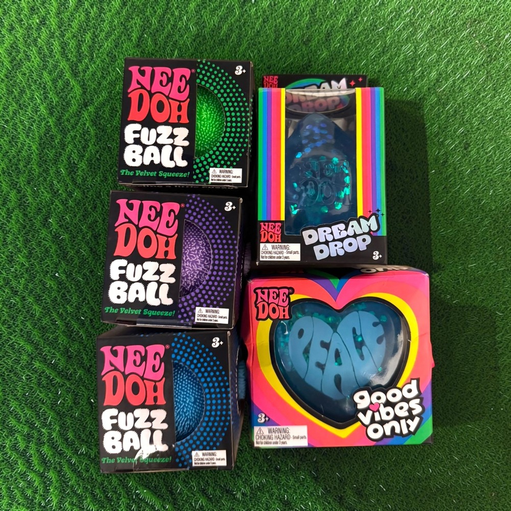 Schylling NeeDoh Fidget Toy Bundle Fuzz Ball Dream Drop Peace Heart 5 Pack NEW
